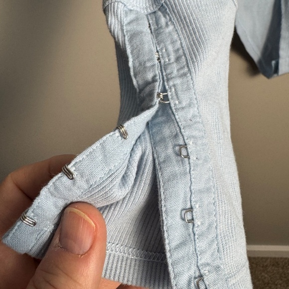 7 For‎ All Mankind Women's Long Sleeve Ribbed Babydoll V-Neck Bodysuit Blue M - Picture 3 of 16